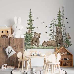 Woodland Nursery Wall Decals - Baby Bear Wall Decals - Forest Animal Nursery Decor