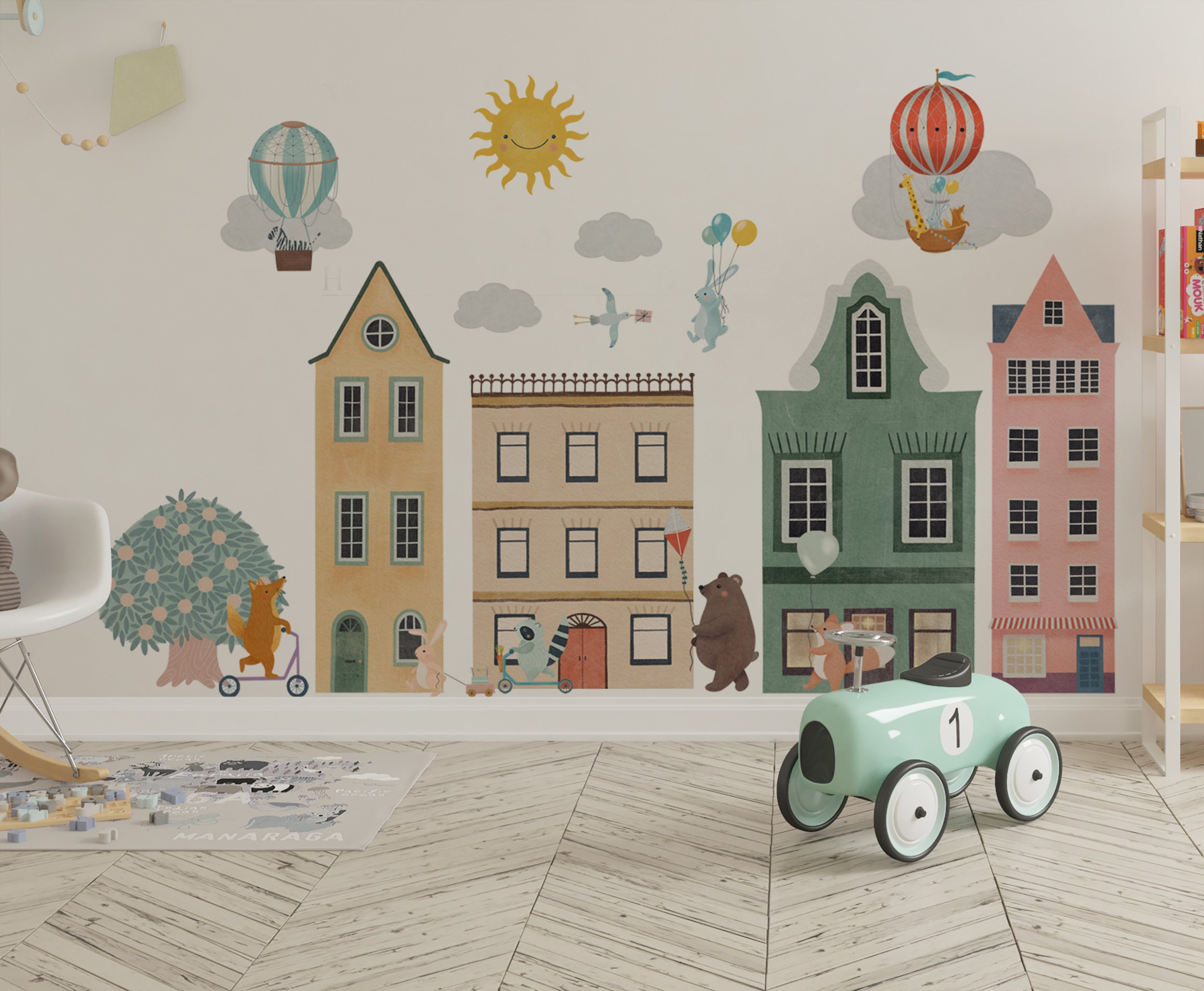 Calcomanías de pared para guardería, calcomanías de pared de animales, calcomanías  de pared de casas, calcomanías de pared de ciudades, calcomanías de pared  para guardería despegables y adhesivas, - Etsy México, image size:2500x2058