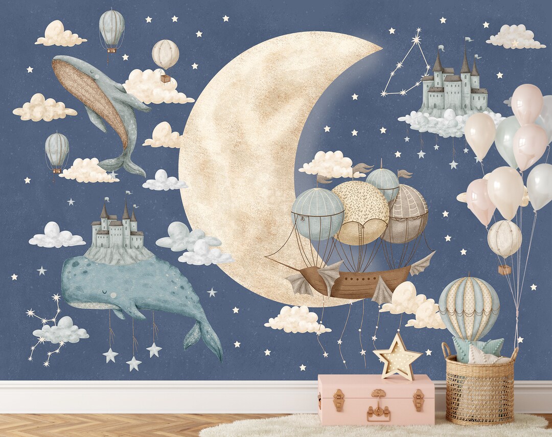 Moon and Stars Nursery Wall Mural Night Sky Constellations Wallpaper ...