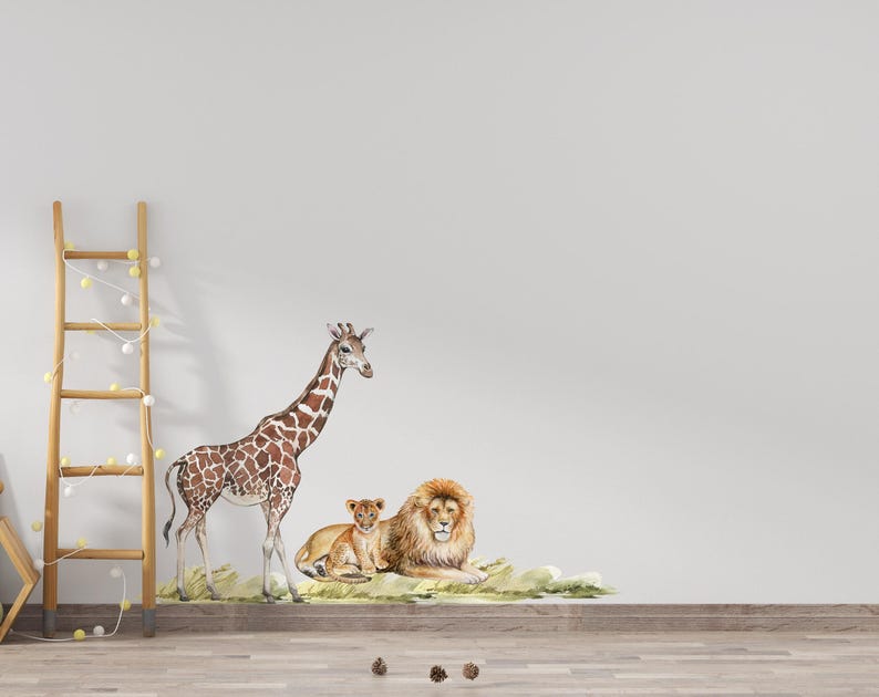 Safari Wall Decal Big Set, savanna Wall decal for kids, safari nursery decor, giraffe wall decal, zebra stickers, tiger sticker lion sticker Set Two