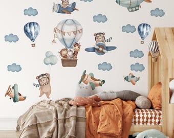 Whimsical Nursery Wall Decals: Bears, Hot Air Balloons, Airplanes