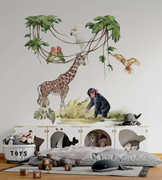 safari nursery decor,  safari wall stickers, safari wall decal, safari decal, jungle wall stickers, wall decal kids, giraffe wall decal