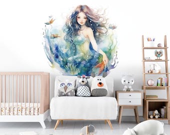 mermaid wall decal, mermaid wall stickers, under the ocean wall decal, ocean wall decal, nursery wall decals