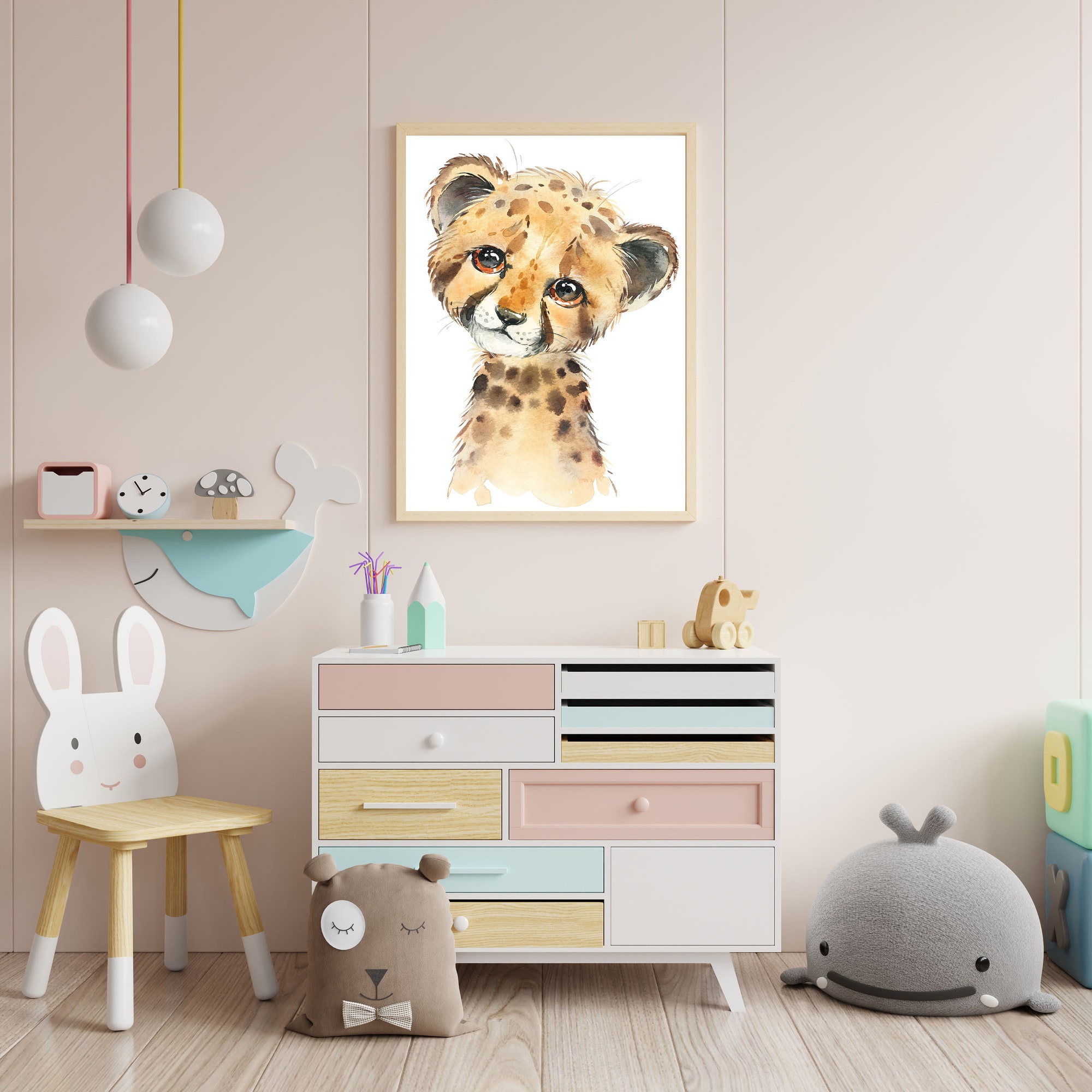 cheetah SAFARI poster, forest nursery animals poster