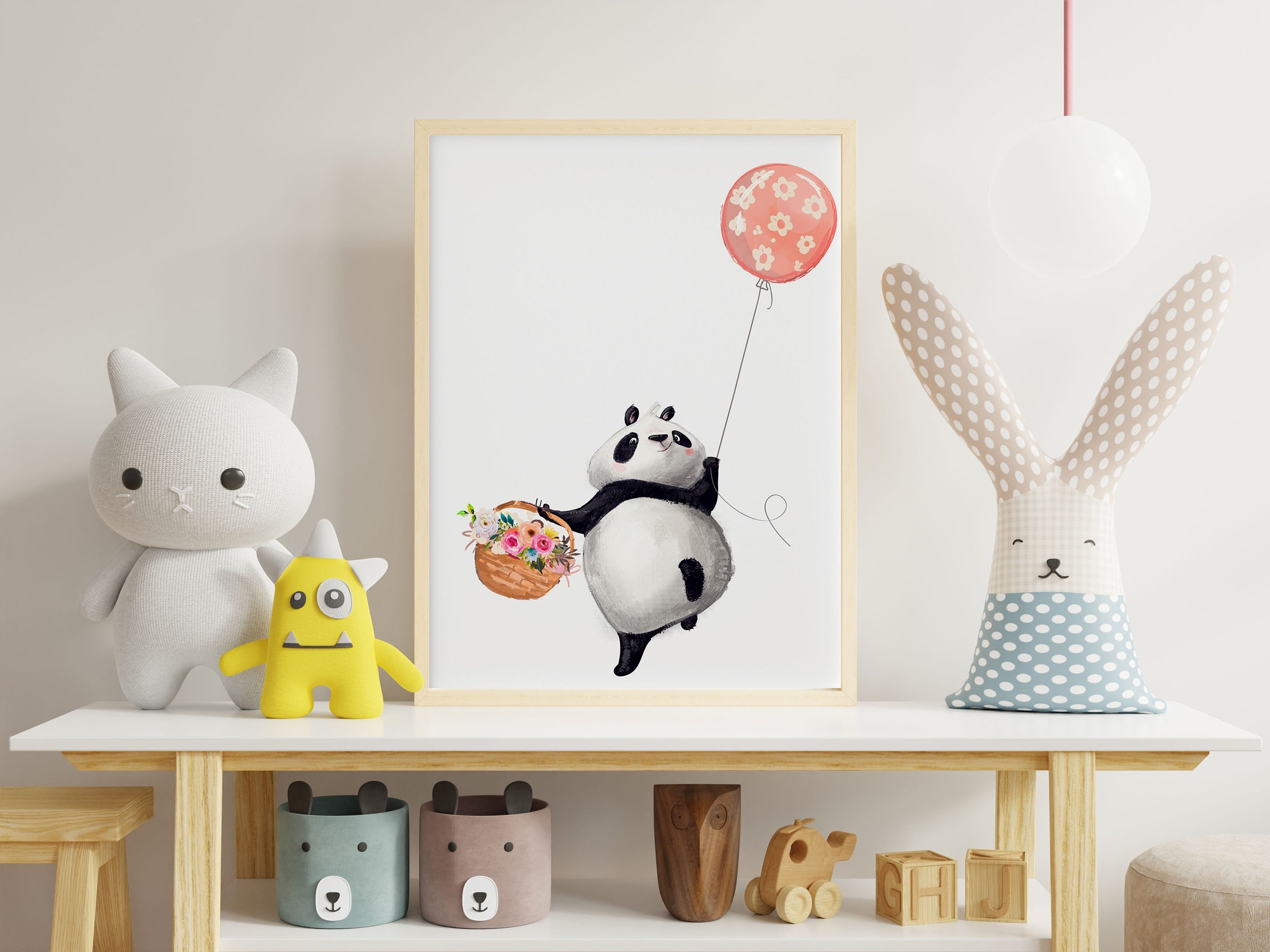 Panda Bear baloon poster, forest nursery animals poster