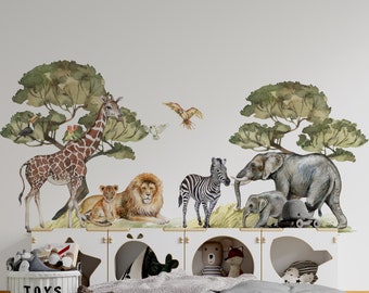 Safari Wall Decal Big Set, savanna Wall decal for kids, safari nursery decor, giraffe wall decal, zebra stickers, tiger sticker lion sticker