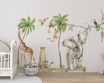 Safari animal wall stickers, safari animals decals, elephant wall decor, Safari Wall Decal Big Set,