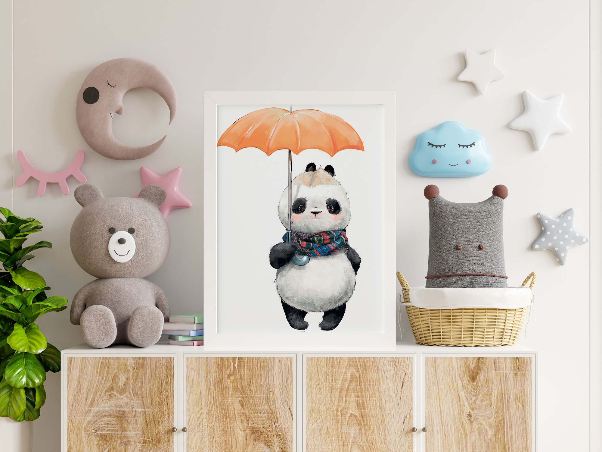 Panda Bear umbrella poster, forest nursery animals poster