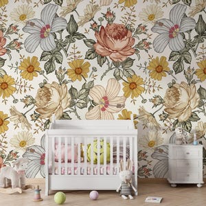 floral wallpaper, boho wallpaper, removable wallpaper, peel stick wallpaper, temporary wallpaper, kids room wallpaper image 6