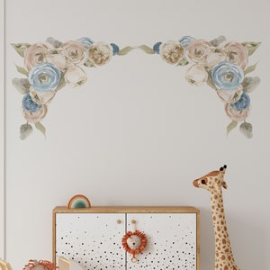 blue flower wall decor, flower wall decal, nursery flower decor, floral decals, botanical wall decal