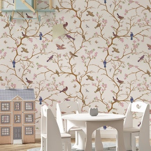 floral wallpaper, boho wallpaper, removable wallpaper, peel stick wallpaper, temporary wallpaper, kids room wallpaper