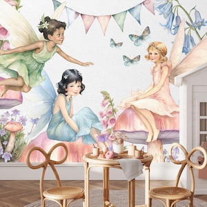 Carte da parati per camerette per ragazze, decorazione da parete con fate, carta da parati per nursery, decorazione da parete per nursery