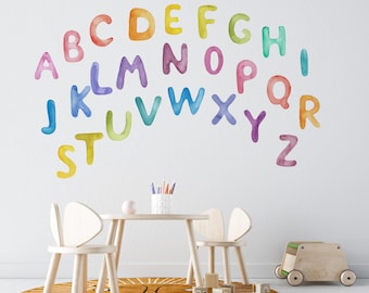 calcomanía de pared del alfabeto, letras del alfabeto, calcomanía de pared del aula, calcomanía de pared de guardería,