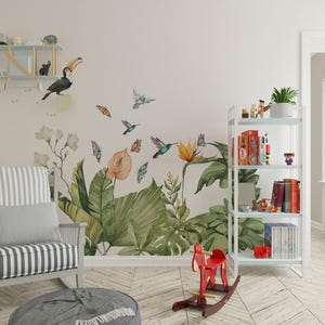 calcomanías de la selva para guardería, pegatinas de la selva, calcomanías de pared para guardería, calcomanías para habitación infantil, calcomanía de mariposa, calcomanía de pájaros tropicales, imagen 7