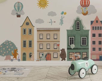 nursery wall decals, animals wall decals, house wall decals, city wall decals, nursery peel and stick decals,