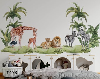safari nursery decor, Safari Wall Decal Big Set, savanna Wall decal for kids, safari nursery decor, giraffe wall decal, zebra stickers,