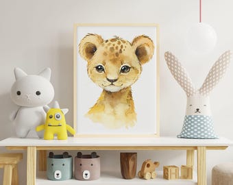 digital Lion Nursery Print, SAFARI Wall Decal, Kids Room Decor