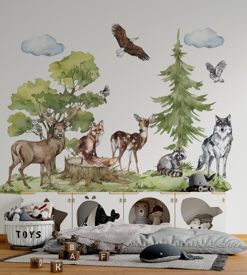 Forest Wall Decals Nursery Decal Woodland Wall Decals Etsy