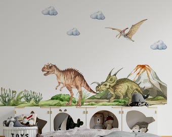 dinosaur wall decal big set, Jurassic in boy room, dinosaur stickers, dinosaur wall art, kids wall sticker, dinosaur decoration,