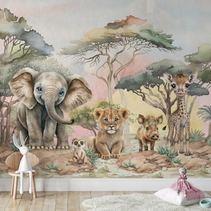 carta da parati per bambini safari, decorazioni per bambini safari, carta da parati africana, carta da parati giungla, carta da parati animali della giungla safari per bambini