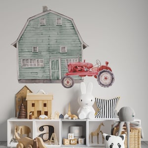 farm nursery decal, tractor with barn wall decals, kids farm wall stickers, nursery decals