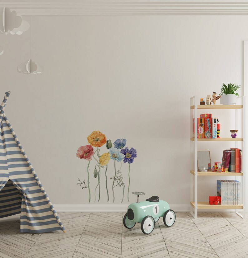 Poppy Wall Sticker, Wildflower Wall Decals, Nursery Flower Decor ...