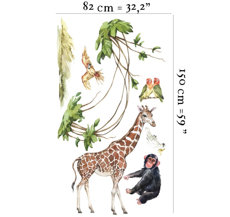 safari nursery decor, safari wall stickers, safari wall decal, safari decal, jungle wall stickers, wall decal kids, giraffe wall decal image 4