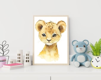 Lámina digital de león para guardería, vinilo decorativo de pared SAFARI, decoración para habitación infantil.
