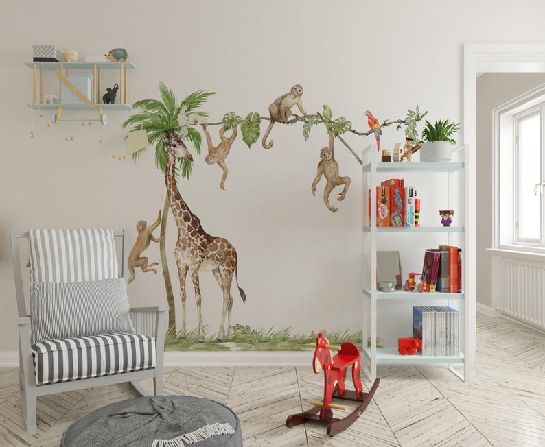safari nursery decor, Safari Wall Decal Big Set, savanna Wall decal for kids, safari nursery decor, giraffe wall decal, zebra stickers, image 5