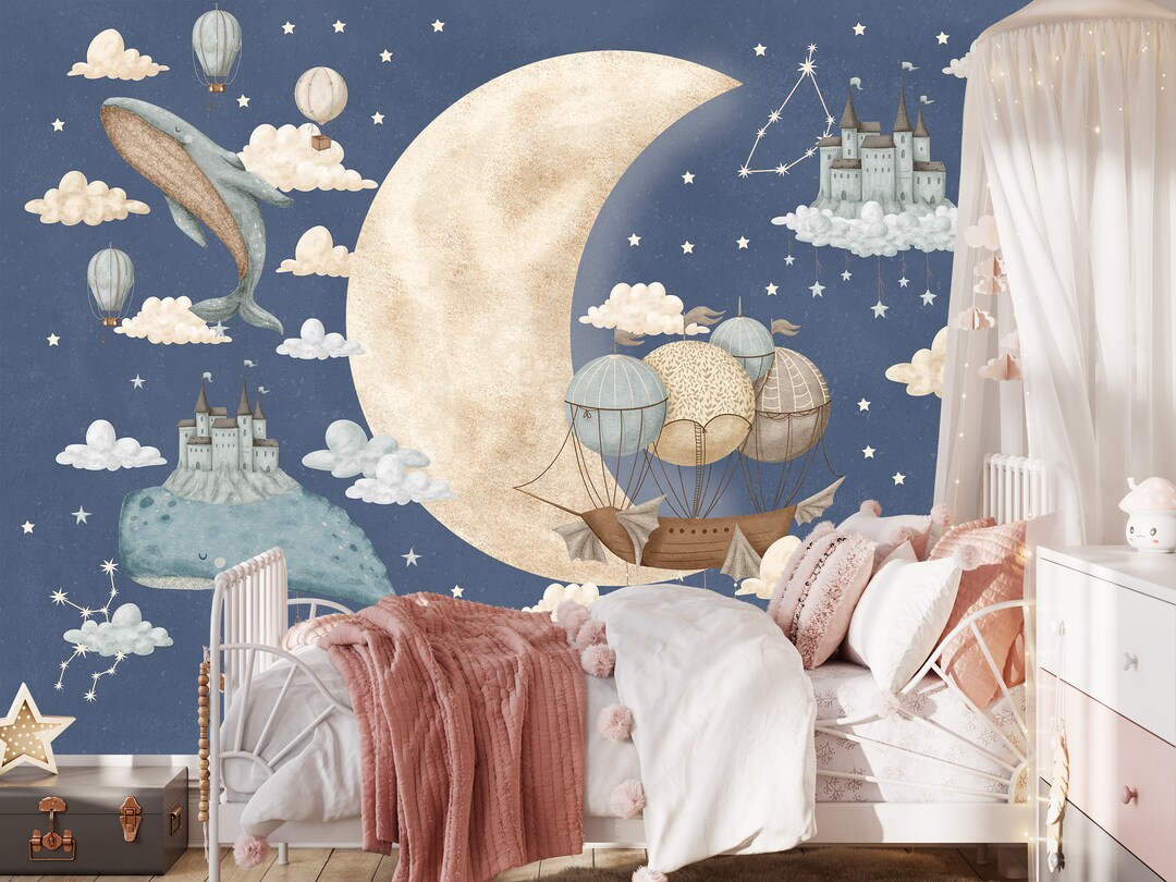Moon and Stars Nursery Wall Mural Night Sky Constellations Wallpaper ...