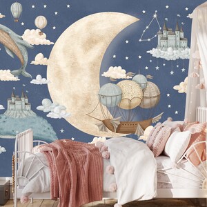 Moon and Stars Nursery Wall Mural Night Sky Constellations Wallpaper ...