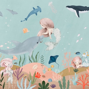 mermaid wallpaper, mermaid wallpaper mural,  sea life wallpaper, ocean wallpaper, Sea world wallp, nautical wallpaper,aper,