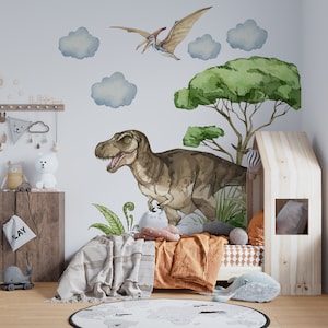 Grand ensemble de stickers muraux dinosaures, stickers muraux dinosaures, Jurassique dans la chambre de garçon, stickers dinosaures, art mural dinosaure, sticker mural enfant, t rex set two