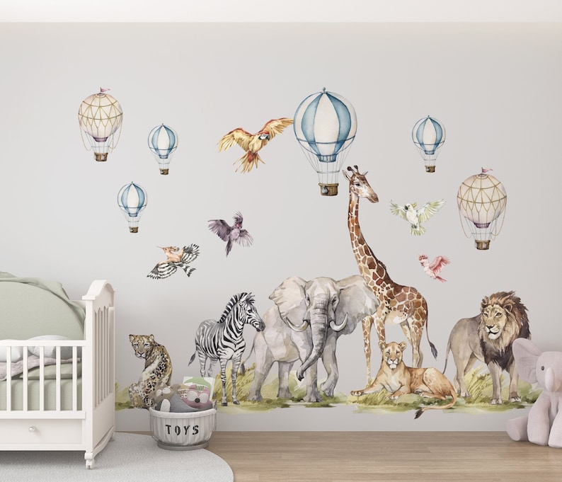 safari wall stickers,  savanna Wall decal for kids, safari nursery decor, giraffe wall decal, zebra stickers, tiger sticker lion sticker