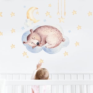 nursery wall decals, Sleeping animals Wall Stickers, Nursery wall sticker, woodland animals wall decals, sleeping cute bear wall decals,