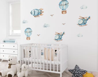 calcomanías de pared de aviones, calcomanías de pared de globos calientes, calcomanías de pared para guardería, calcomanías de pared autoadhesivas, calcomanías de nubes, calcomanías de aeronaves,