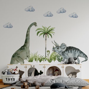 Grand ensemble de stickers muraux dinosaures, stickers muraux dinosaures, Jurassique dans la chambre de garçon, stickers dinosaures, art mural dinosaure, sticker mural enfant, brontosaurus set one