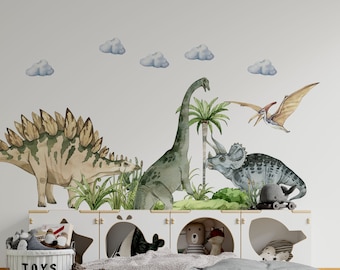 dinosaur wall decal big set, Jurassic in boy room, dinosaur stickers, dinosaur wall art, kids wall sticker, dinosaur decoration,