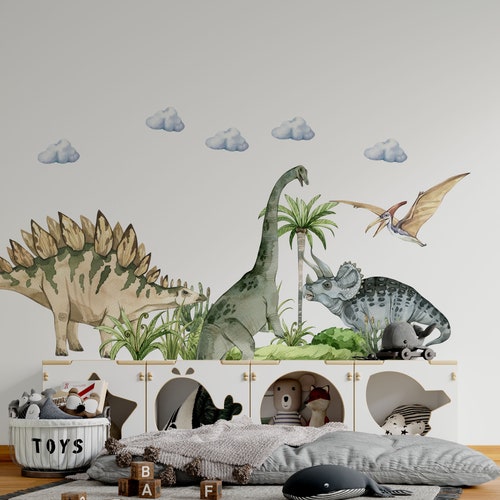 Big Dinosaur Wall Sticker Set for Kids Watercolor Dinosaur Etsy
