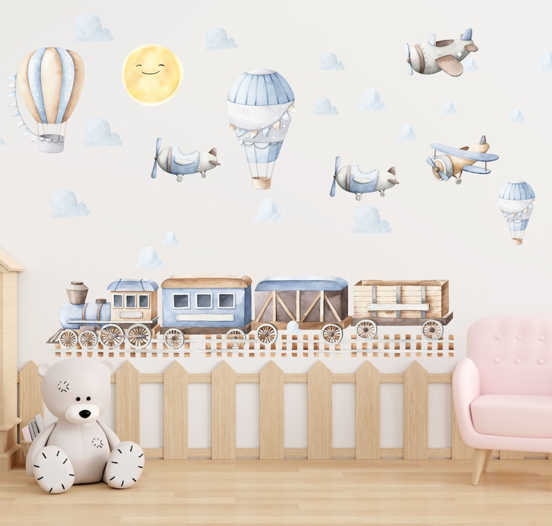 Train Wall Decal Nursery Wall Decal City Wall Decals Clouds Etsy