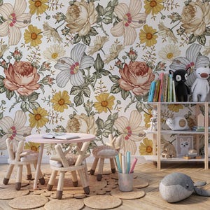 floral wallpaper, boho wallpaper, removable wallpaper, peel stick wallpaper, temporary wallpaper, kids room wallpaper image 8