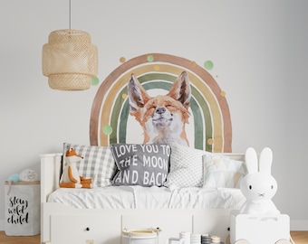 Fox and Rainbow Wall Decal, Forest Animal Nursery Decor
