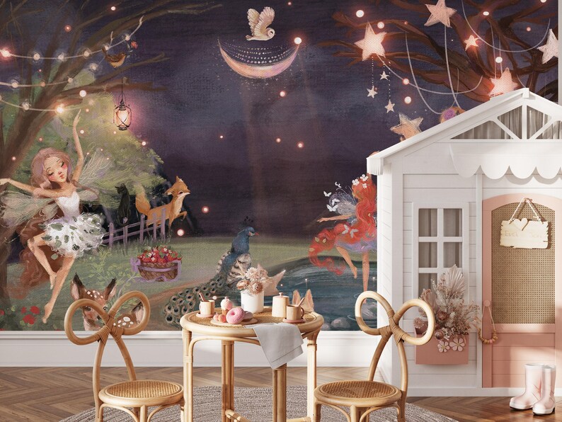 fairy wallpaper, fairy wall decor, nursery wallpaper, nursery wall decor, temporary wallpaper, fairy garden wallpaper image 5