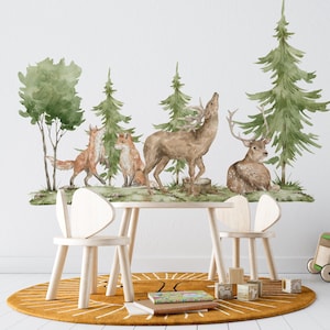 Woodland nursery wall decals, forest animals wall stickers, kids room wal decoration