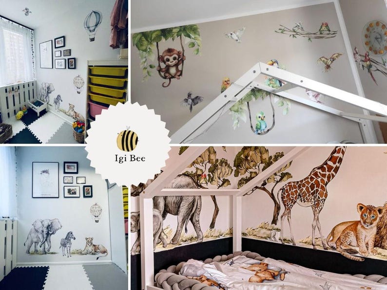 calcomanías de la selva para guardería, pegatinas de la selva, calcomanías de pared para guardería, calcomanías para habitación infantil, calcomanía de mariposa, calcomanía de pájaros tropicales, imagen 6