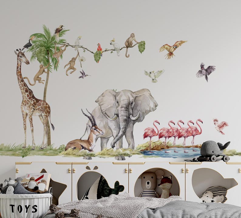 safari nursery decor, Safari Wall Decal Big Set, savanna Wall decal for kids, safari nursery decor, giraffe wall decal, zebra stickers, image 9