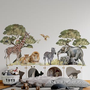 Safari Wall Decal Big Set, savanna Wall decal for kids, safari nursery decor, giraffe wall decal, zebra stickers, tiger sticker lion sticker image 1