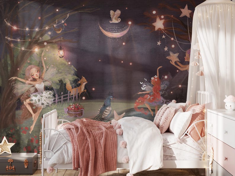 fairy wallpaper, fairy wall decor, nursery wallpaper, nursery wall decor, temporary wallpaper, fairy garden wallpaper image 4