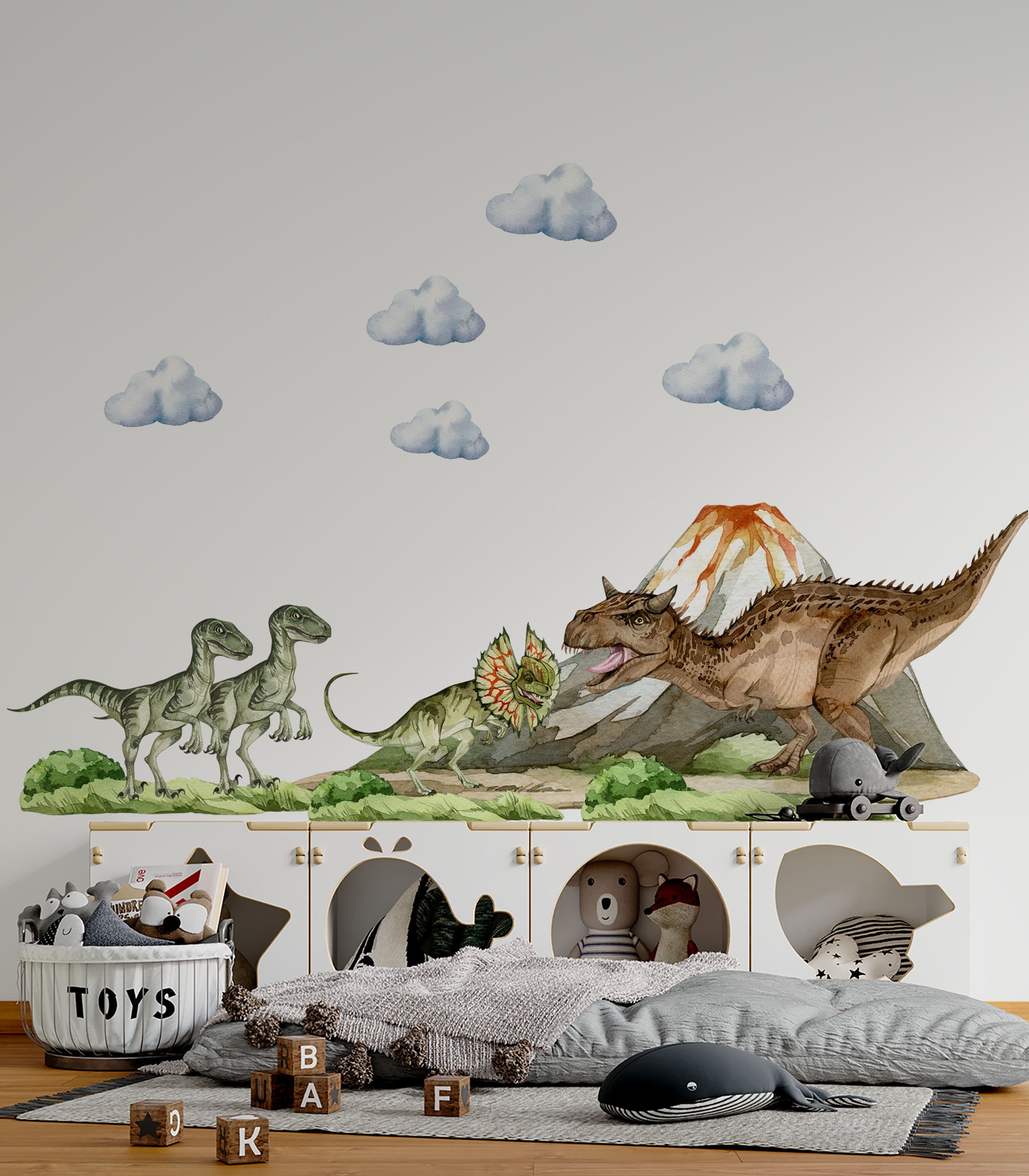 Autocollant Mural Bébé Dinosaure Jurassic Park - Décor Chambre Enfant - Amovible - Multicolore