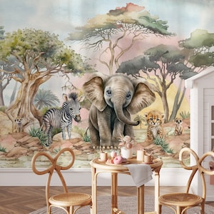 Papier peint Safari pour chambre d&#39;enfant, décoration Safari pour chambre d&#39;enfant